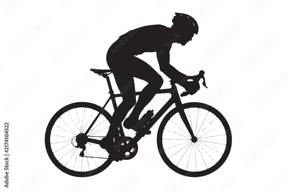 Naklejka premium Cyclist Riding Bike Silhouette Vector Illustration