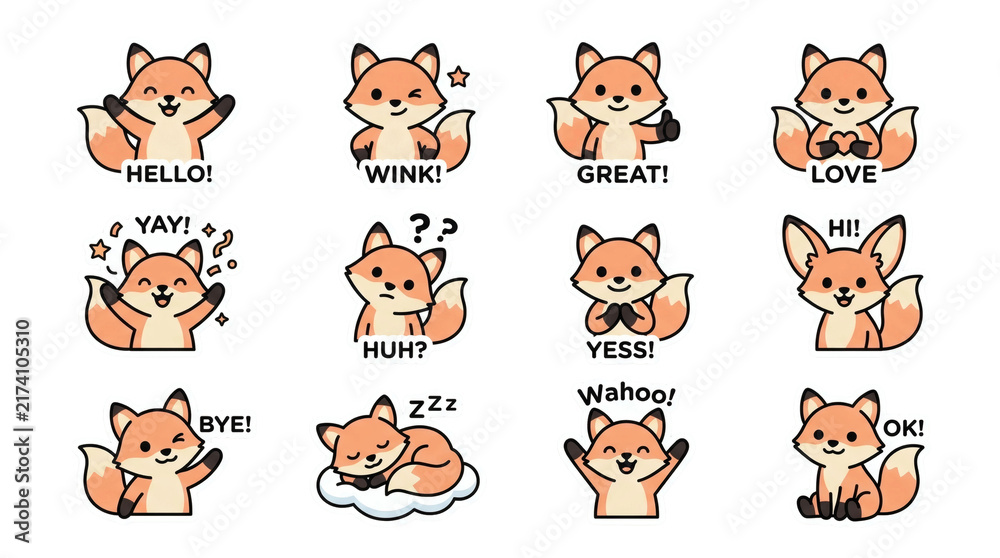 Obraz premium set of funny cartoon fox