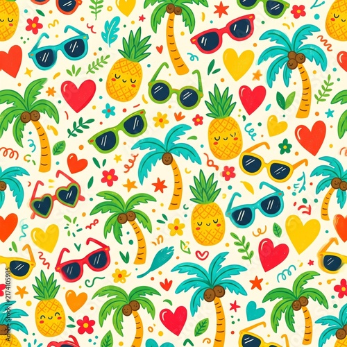 Colorful tropical pineapple and sunglasses pattern