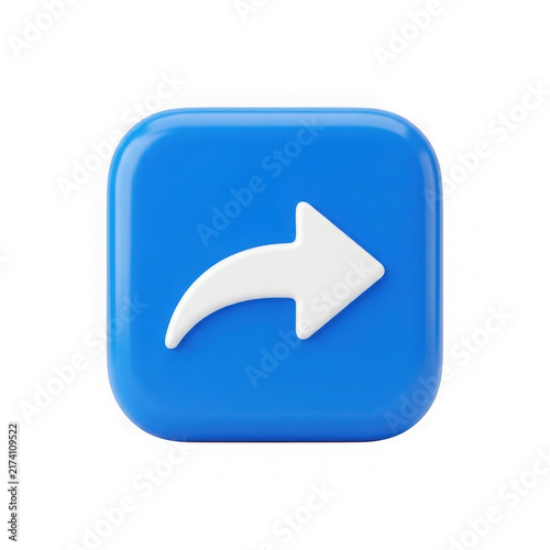 3D Blue Share Icon Button Isolated on White Background