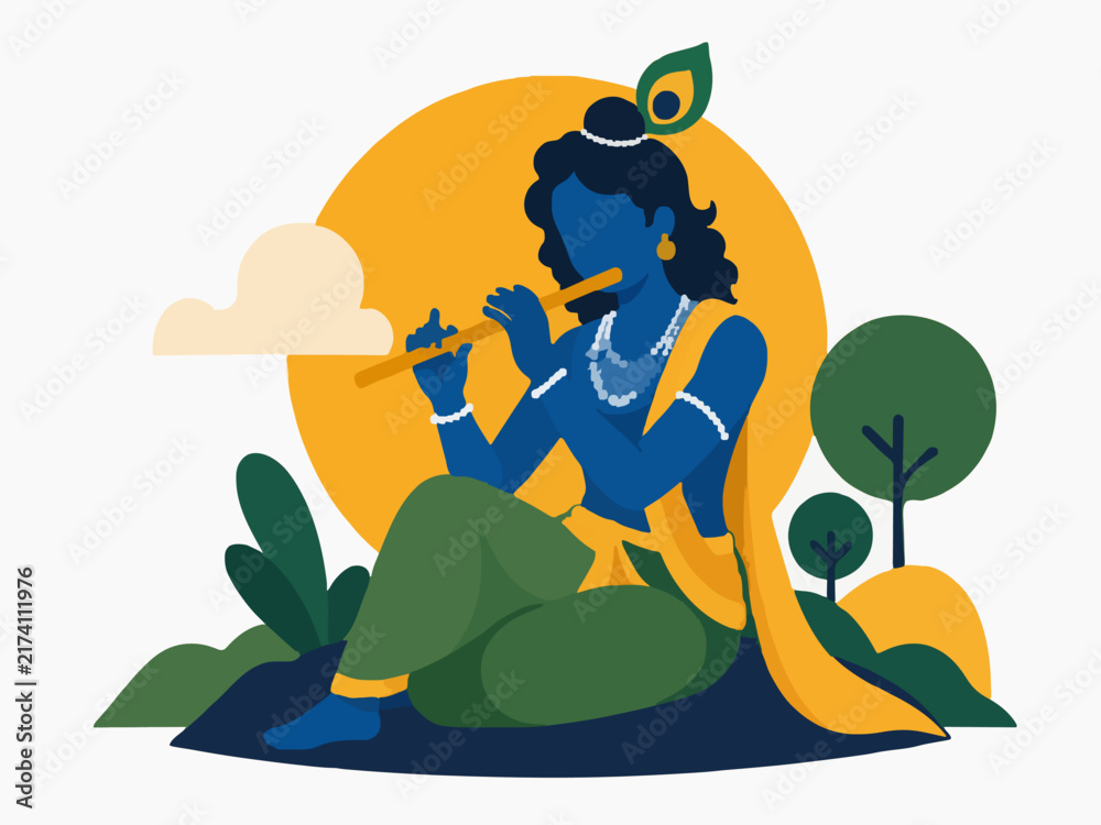 Obraz premium Indian krishna devotional artwork with nature