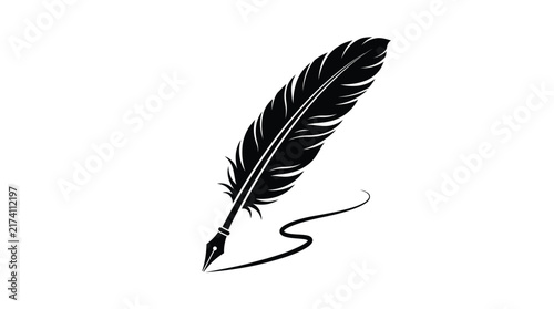 Cuadro en lienzo Black feather quill pen icon drawing a curved line