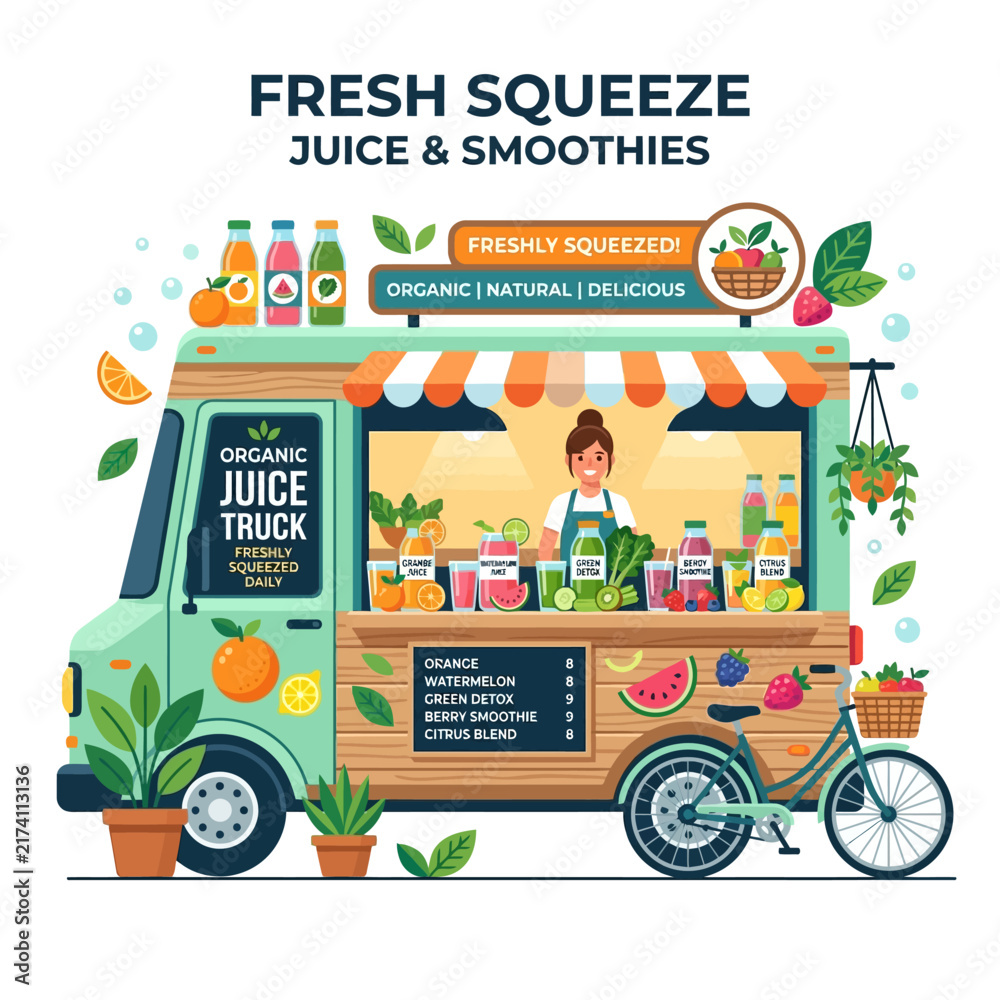 Fototapeta premium Fresh Juice Truck Offering Organic Smoothies and Drinks