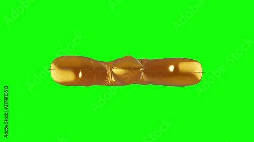 Gold inflatable mattress 3D animated on green screen background