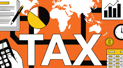 Global Tax and Financial Accounting Concept Flat Line Vector Illustration Design