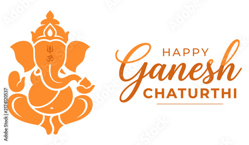 Fotografie Orange silhouette illustration of Lord Ganesha sitting posture with typography t
