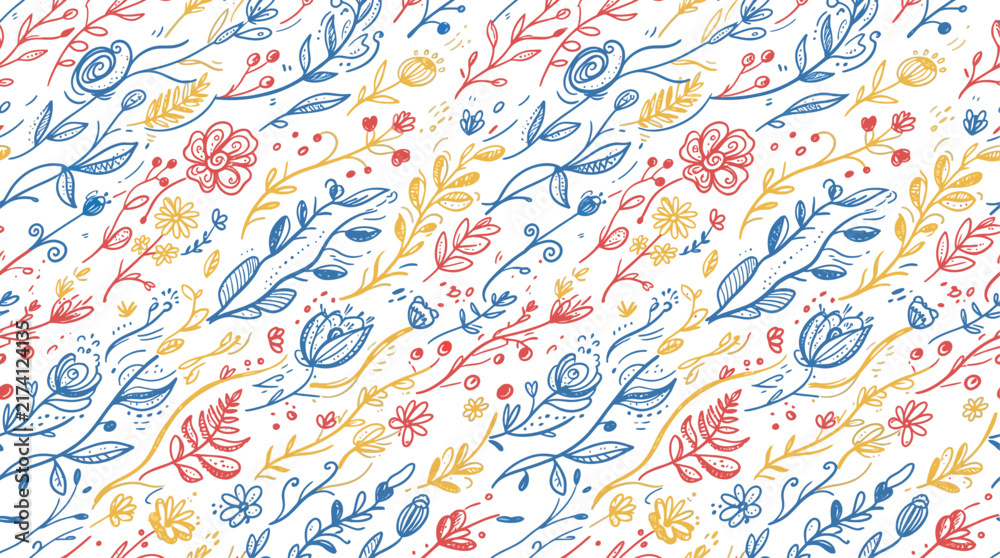 Fototapeta premium wind blown botanicals seamless vector pattern colorful background, seamless floral art