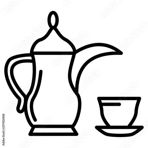 Canvas Print Arabic teapot and cup line icon for traditional Islamic beverage