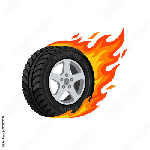Burning Car Tire with Flames Vector Illustration
