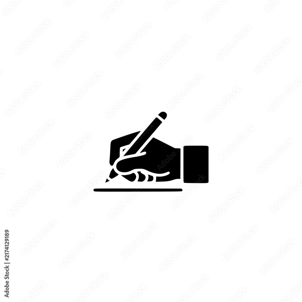 Fototapeta premium Writing hand icon. Solid black glyph of a writing hand for education and notes.