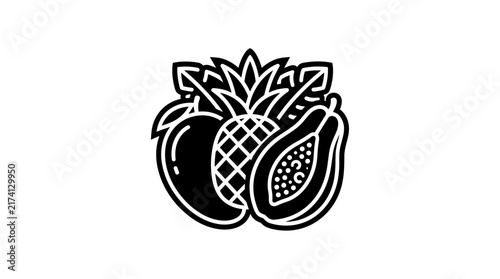 Tropical Fruits Mango Pineapple Papaya Icon.