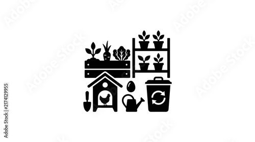 Urban Gardening and Sustainable Living Icon Set.
