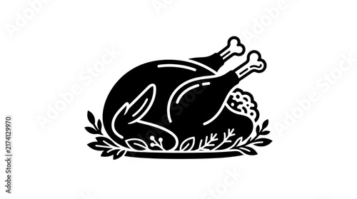 Whole Roasted Chicken with Herbs on a Platter.