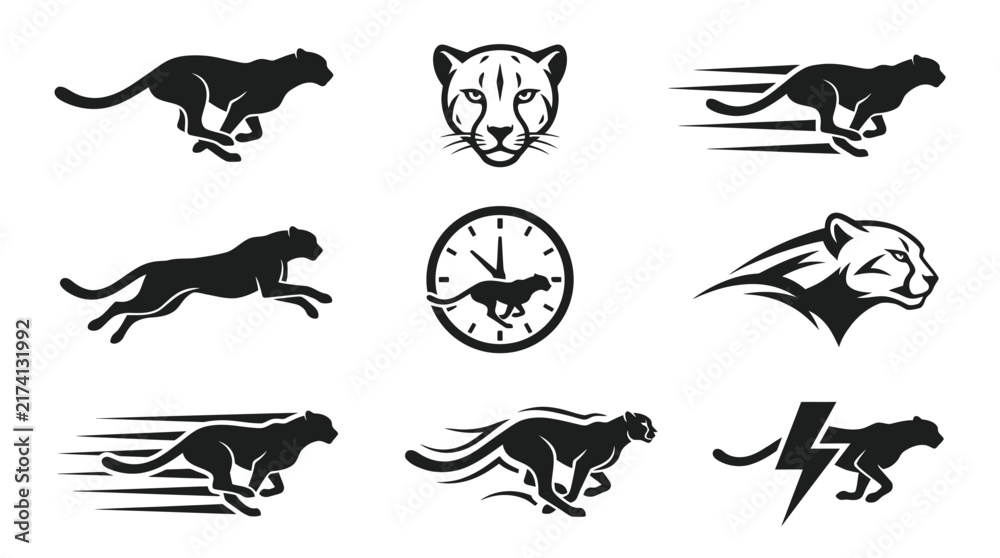 Fototapeta premium Black Panther Silhouettes Running Fast.