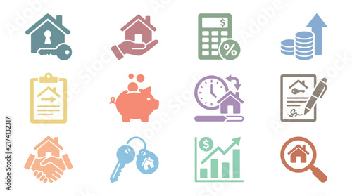 Financial icons for business and investment.