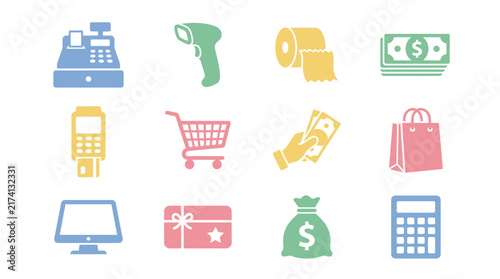 Business Finance Icons Set Colorful.