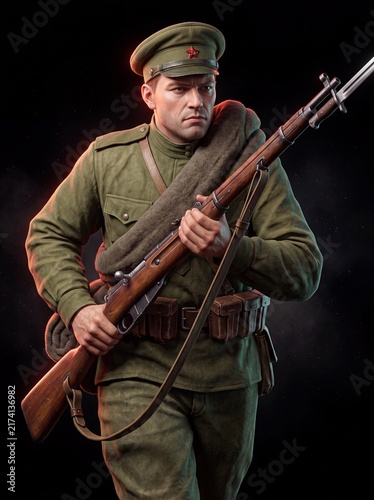 Soldier holding a rifle in military uniform during a historic moment