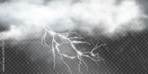 Canvastavla Sky filled with dense clouds, continuous rainfall and lightning flashes