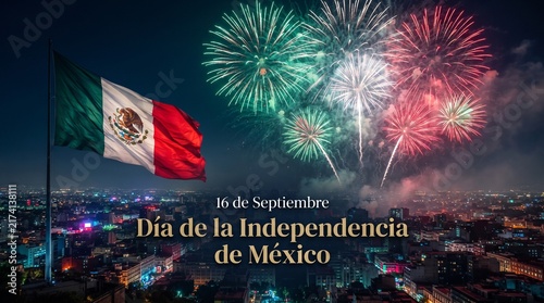 Mexico independence day celebration poster with national flag