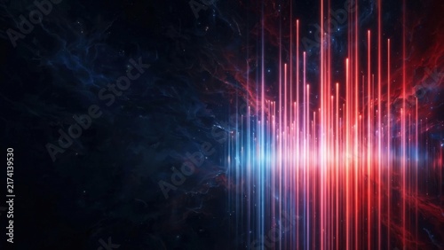 Abstract digital art depicting a vibrant nebula with light bars forming a waveform against a dark background