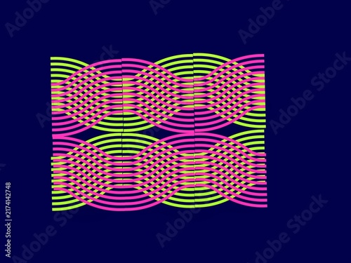 Abstract Wavy Line Pattern in Neon Pink, Lime Green and Peach for Modern Geometric Background