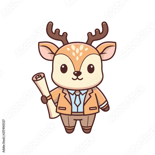 Deer Mascot in Business Suit Holding Blueprint for Branding