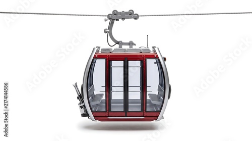 Cable car gondola model, front view, isolated on pure white background, hyperrealistic studio product photography