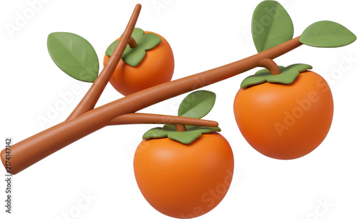 Obraz na płótnie Ripe Persimmons Growing On Tree Branch