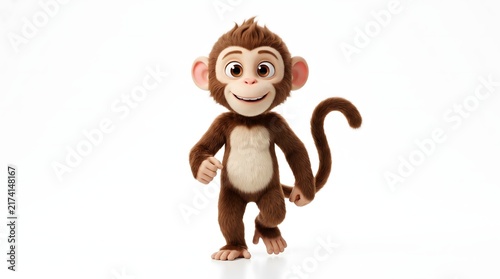 Cute cartoon monkey character walking with a smile.