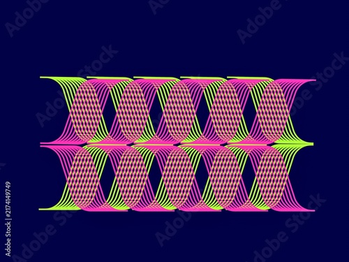 Repeating Woven Wave Line Pattern in Neon Pink, Lime Green and Peach for Abstract Wallpaper