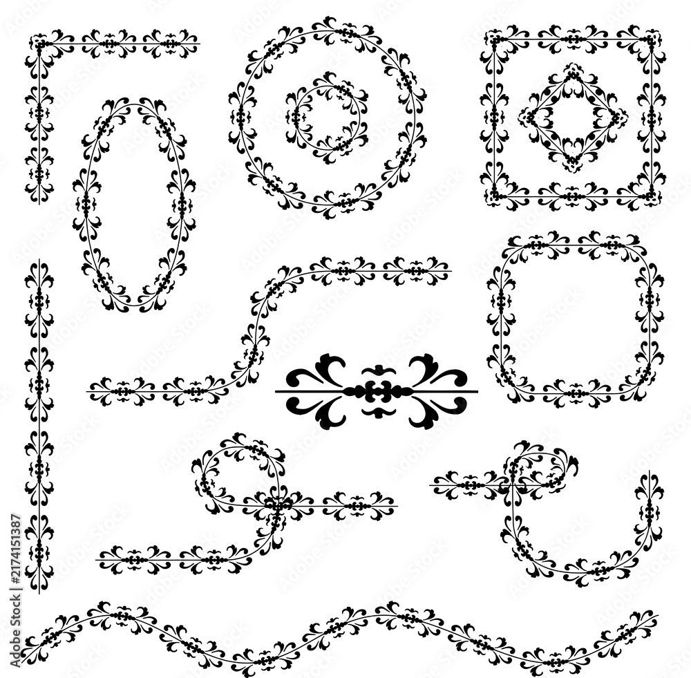 Fototapeta premium A collection of decorative brushes featuring floral ornaments in various shapes and patterns