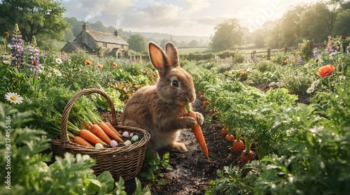Rabbit harvesting carrots