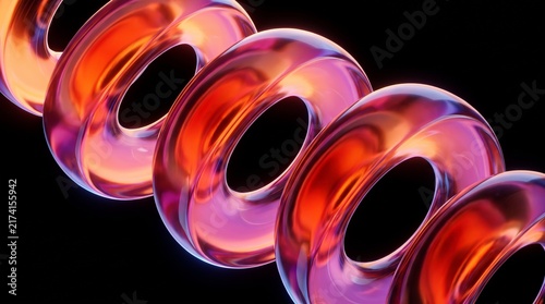Repeating translucent 3D rings rendered in warm neon hues