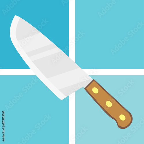 Sharp Kitchen Knife and Paper Isolated on White Background, Steel Blade and Wooden Handle for Cooking, Cutting, Chef, Butcher, and Food Preparation Concepts