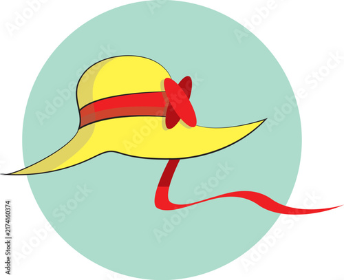 Red Sombrero Hat with Fish and Ocean-Themed Cartoon Illustration Vector Icon for Travel, Nature, Food, Fashion, and Logo Design