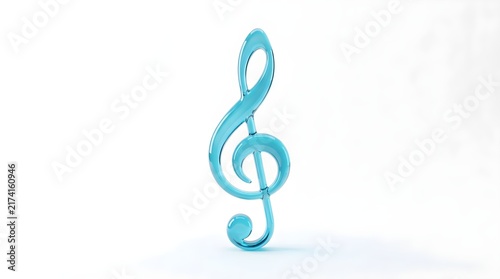 Blue glass treble clef music symbol isolated on a clean white background