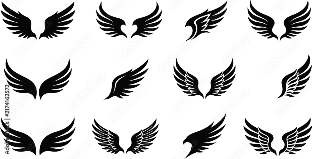 Fototapeta premium Black Wing Icon Set Vector