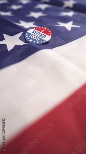 I Voted Today election badge on American flag background, concept of US presidential voting day