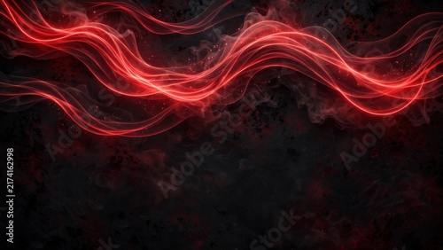 Fiery red energy waves flow across a dark, textured, smoky background with scattered sparks