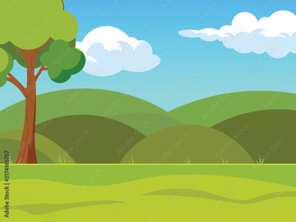Fototapeta premium Cartoon Outdoor Landscape Flat Vector Illustration