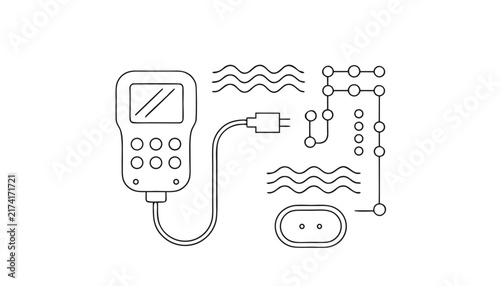 Handheld electronic measurement device vector with signal waves and circuit nodes