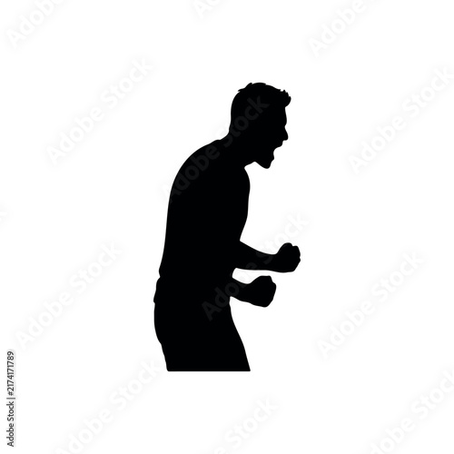 Silhutte screaming man angry silhouette vector flat design on white background.
