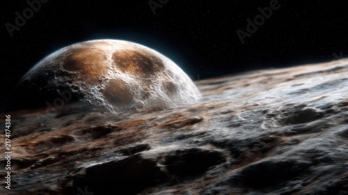 A stunning view of a textured moon contrasting against a starry backdrop, capturing the grandeur and mystery of the cosmos, invoking curiosity and fascination with the universe.