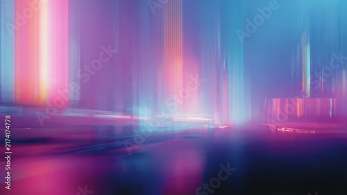 Abstract neon cityscape with futuristic blur and vibrant color lights