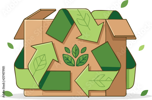 Eco Friendly Cardboard Box Packaging Flat Vector Illustration Isolated on White Background