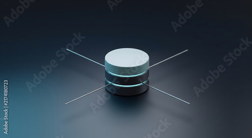 A 3D illustration of a futuristic data storage cylinder with glowing elements on a dark background.