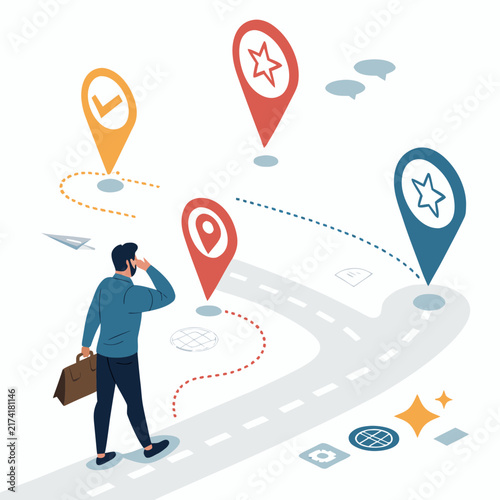 small business owner mapping customer journey abstract path flat vector illustration
