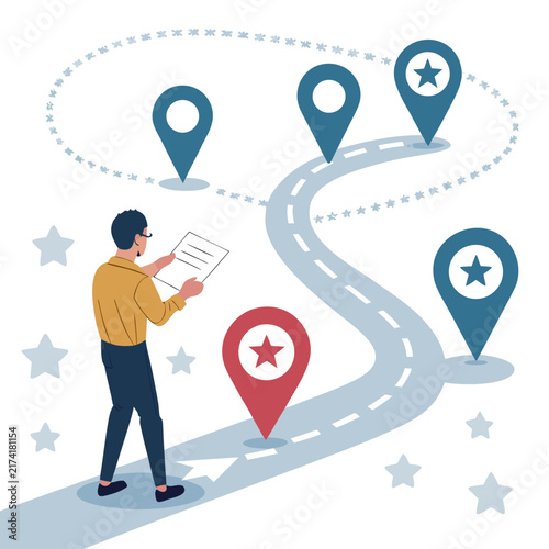 small business owner mapping customer journey abstract path flat vector illustration