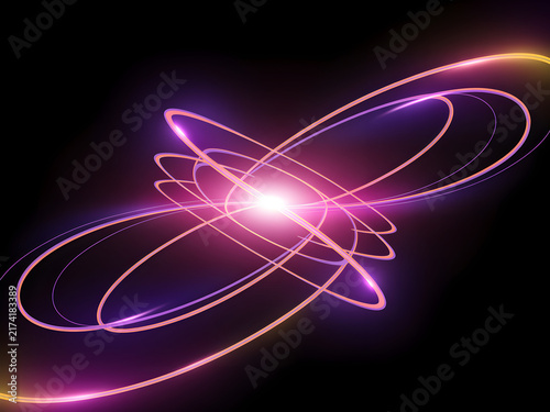Abstract Glowing Pink and Purple Light Orbits on a Dark Black Background