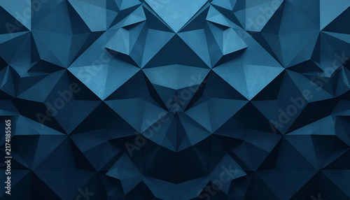 Symmetrical geometric background composed of dark blue angular sharp polygons.